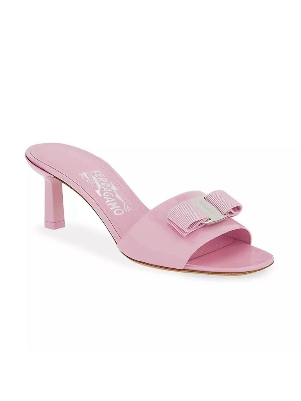 Salvatore Ferragamo Glo Patent Leather Mule Slide Sandal in Amaretti Calf - NWT